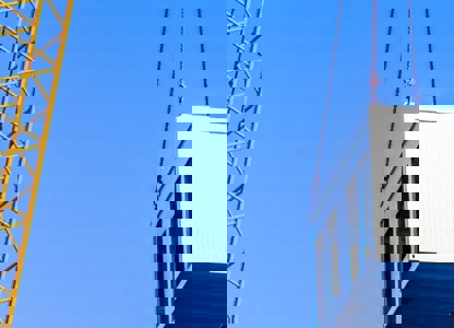 A temporary building being moved