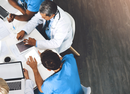 Hospital workers in a meeting
