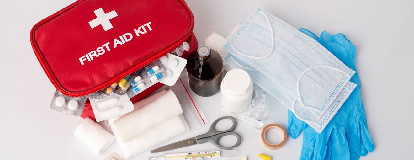 first aid kit displaying its contents