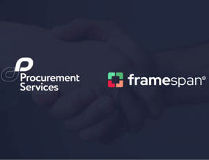 Graphic showing two hands shaking in the background with the Procurement Services logo and the Framespan logo