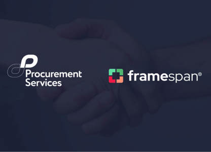 Graphic showing two hands shaking in the background with the Procurement Services logo and the Framespan logo