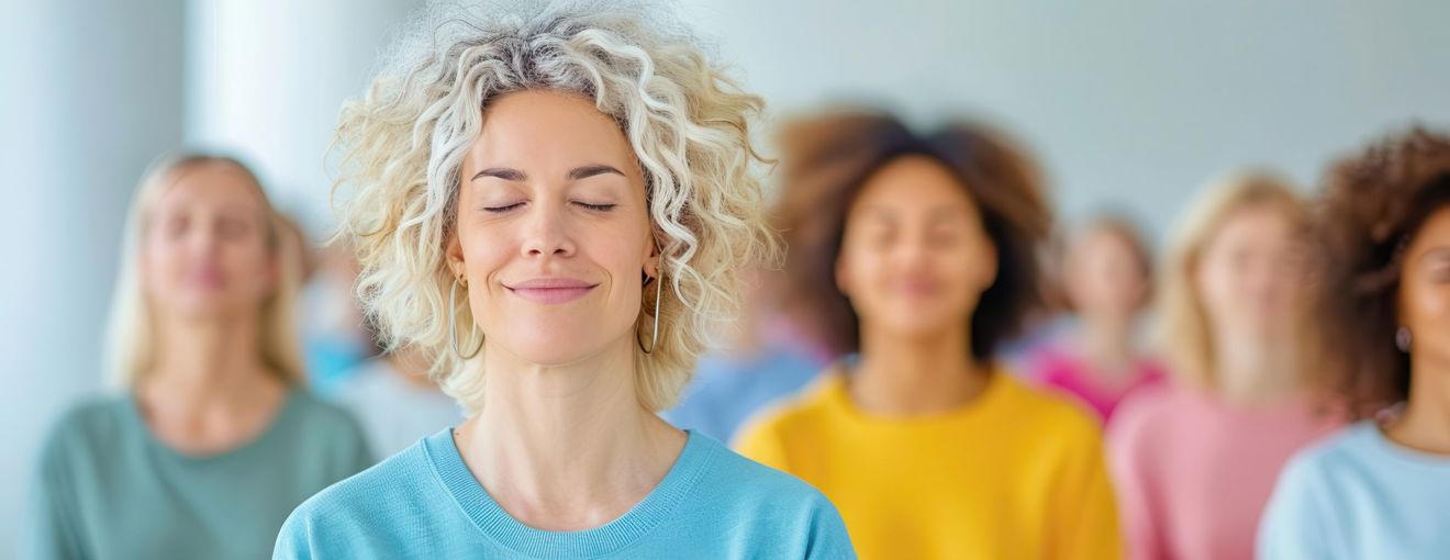 group of people in a yoga class